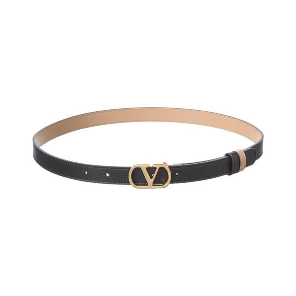 Valentino Vlogo Signature Reversible Leather Belt, Black